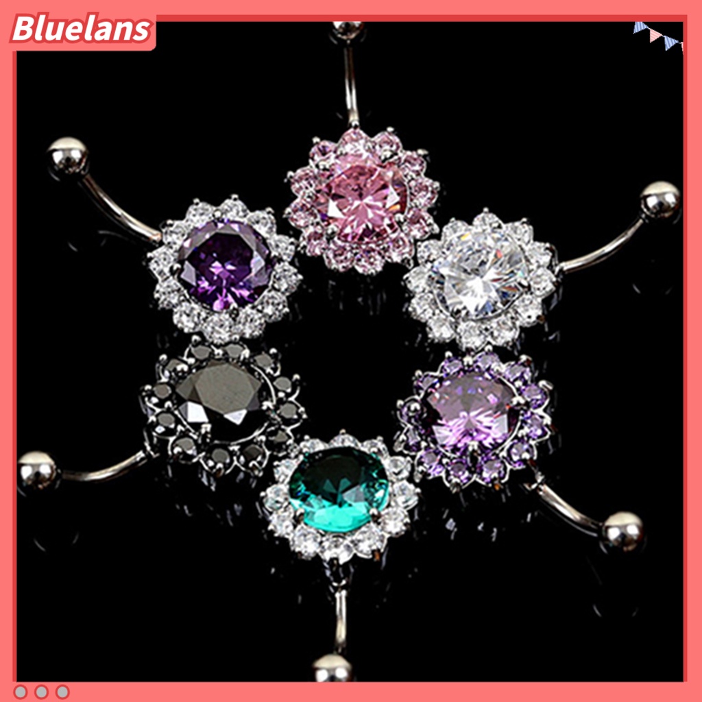 Bluelans Body Piercing Ring Fashion Rhinestone Ball Button Jewelry Barbell Bar Belly Navel Ring for Women
