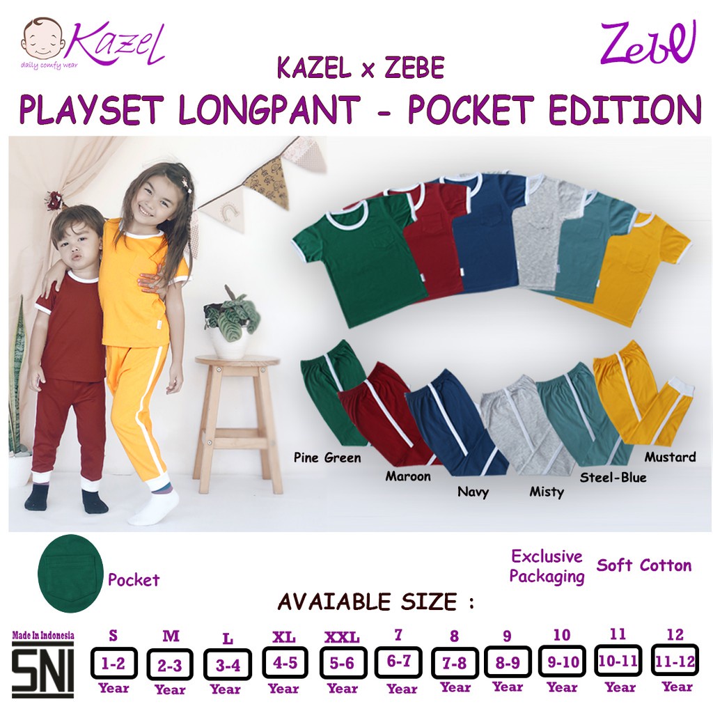 1stel Kazel Playset Longpants Pocket - Pocket Unisex Edition 1-5thn / Setelan Pendek Panjang Bayi &amp; Anak