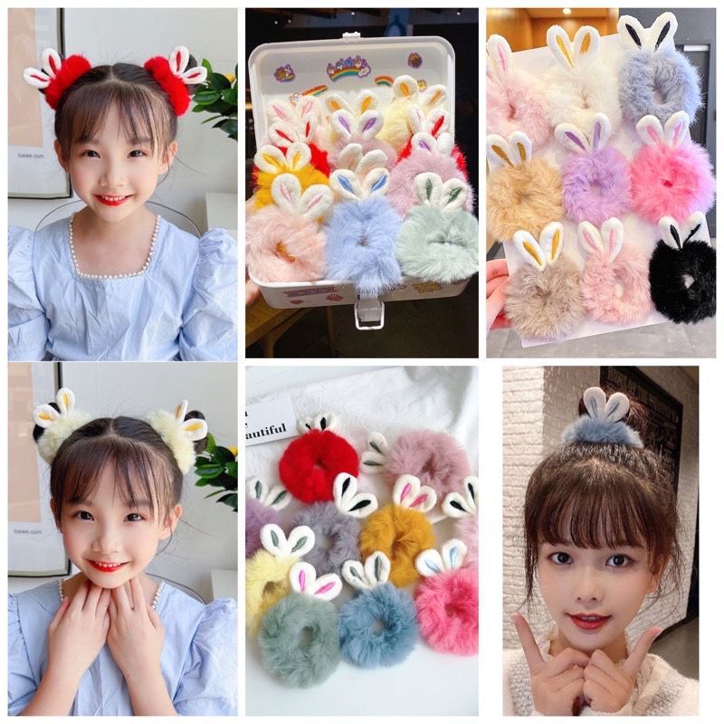 SCRUNCHIE BULU BUNNY - Premium ikat rambut bulu halus - Scrunchie bunny lucu murah