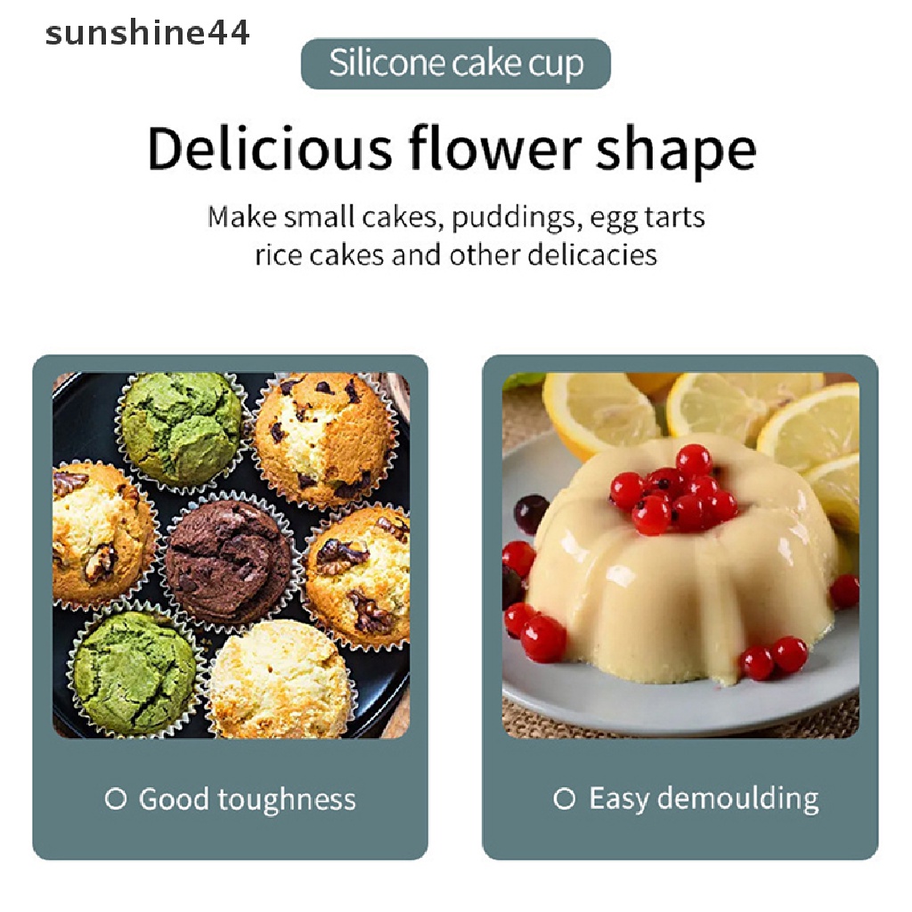 Sunshine 4Pcs Cetakan Cupcake / Muffin / Egg Tart / Pudding / Jelly Bentuk Bunga Bahan Silikon