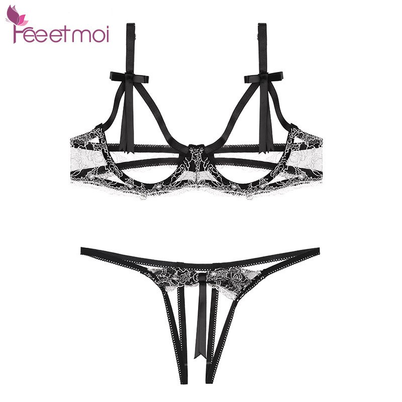 Sexy Lingerie Women Embroidery Hollow Out Wired Erotic Bra Panty Set