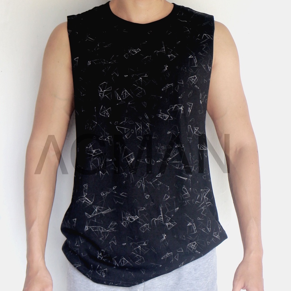 AGMAN Tank Top Low Cut Kaos Gym Fitness Pria Olahraga Motif Crash Brown Keren Terbaru