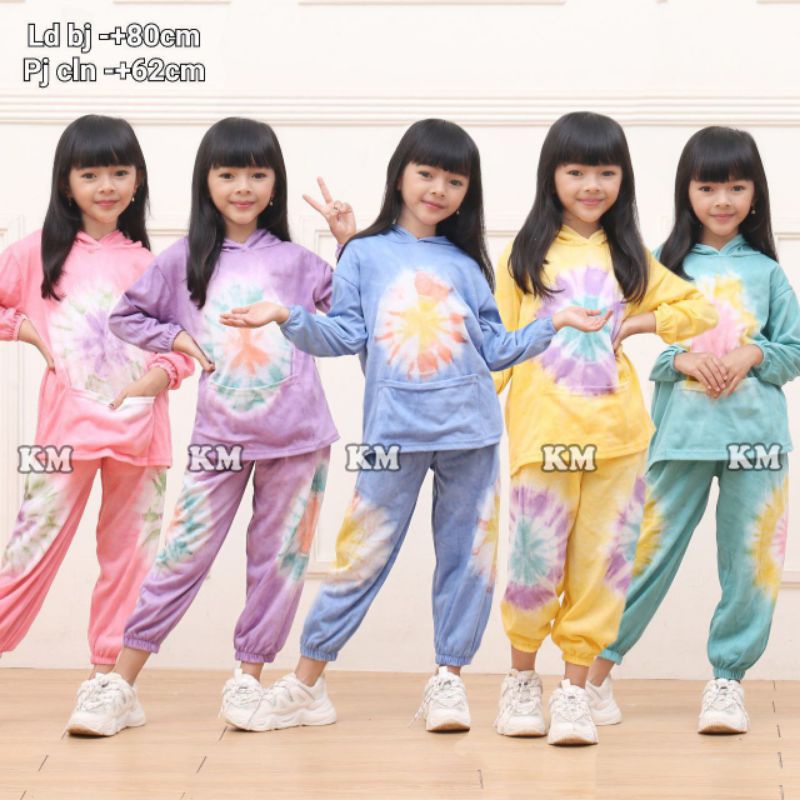 Setelan Hoodie Wanita Terbaru Kekinian Bahan Kaos Motif Tiedye One Set Couple Wanita Dewasa &amp; AnakTerbaru