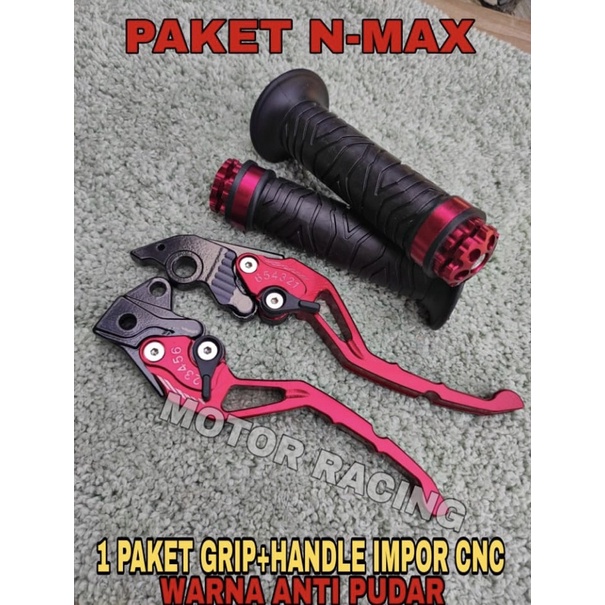 Handlebrake Handle Rem Yamaha Nmax Cnc anti karat Merah dan handgrip grip model jalu stang motip ring harga sepasang bisa bayar ditempat