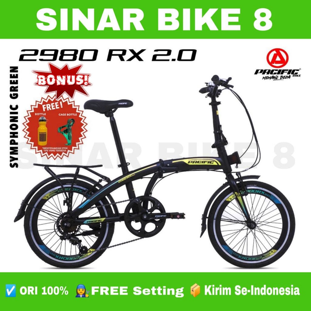 Sepeda Lipat PACIFIC 2980 RX 2.0 Ukuran 20 Inch Boncengan Rem Cakram 7 Speed