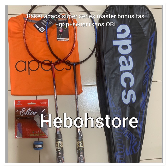 Jual Raket Badminton APACS SUPER SERIES MASTER 38 Lbs +TAS+SENAR+GRIP+KAOS Diskon