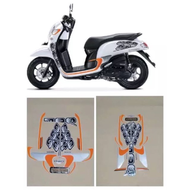 striping scoopy fi sporty 2017 putih oren / striping stiker lis les Honda scoopy fi sporty 2017 puti