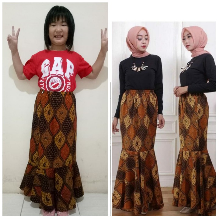 Ela Batik couple 2in1 Rok duyung panjang wanita dan Rok duyung panjang anak