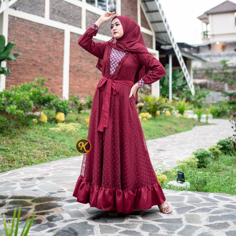 Baju Batik Couple Modern Batik Set Baju Couple Pasangan Gamis Brukat Couple Pasangan Batik Couple Batik Modern Couple Batik Katun Original Asli KARYAKU 2-GAMIS AJA MAROON