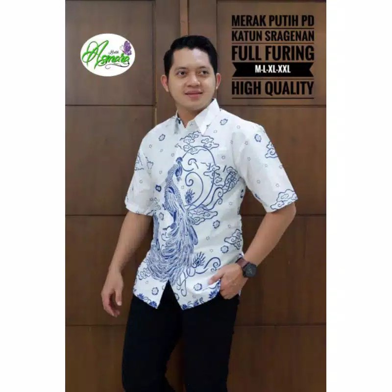 Merak Putih Kemeja Batik Pria Full Furing Katun Halus Primisima