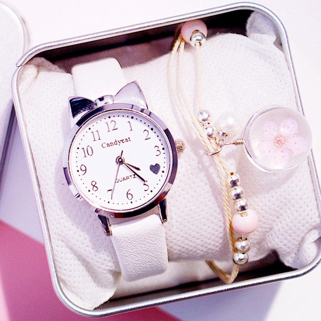 ✅Grosir Jam Senen - Jam Tangan CandyCat Wanita Motif Pita Love Dengan Tali Strap PU Fashion Gaya Korea