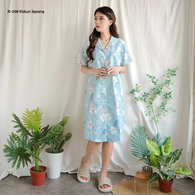 Daster katun jepang ori blue flowers