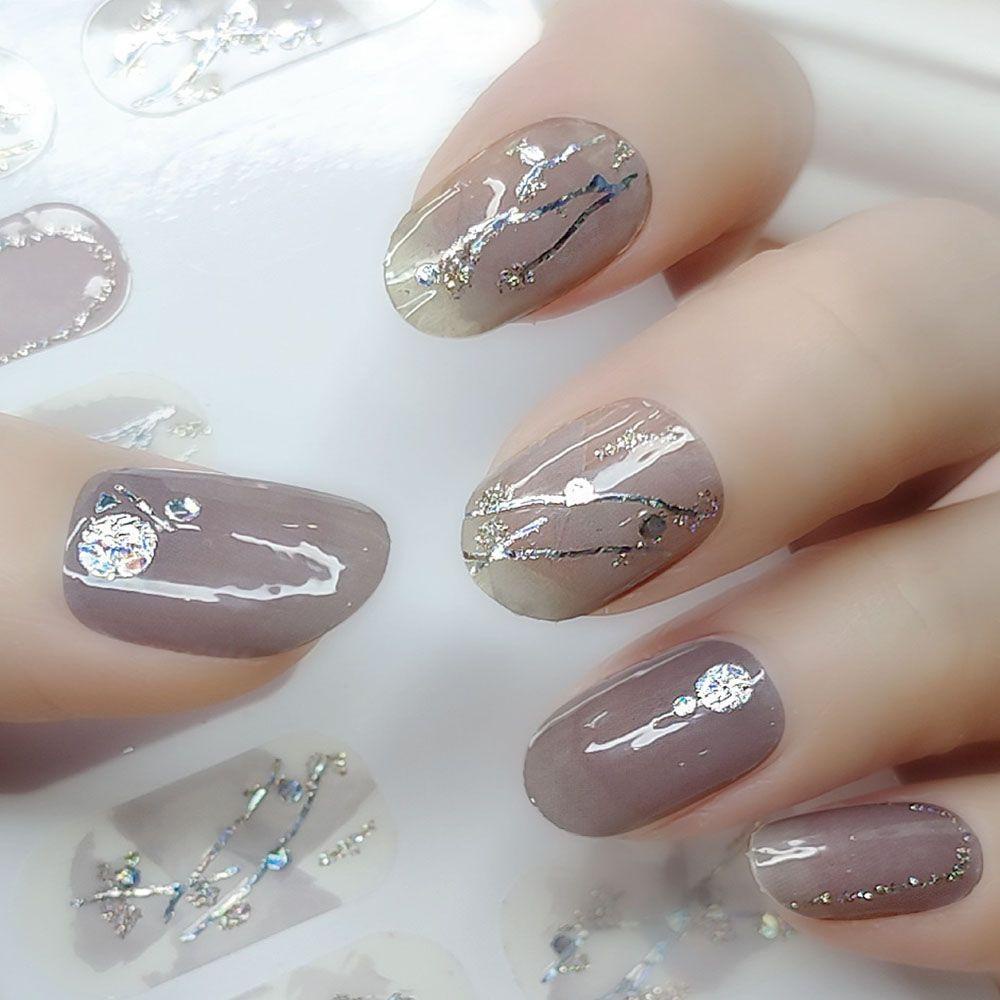 AUGUSTINA Agustina Self-Adhesive Nail Stiker Bronzing Dekorasi Kuku Nail Art Sliders Imitasi Bor DIY Nail Decals