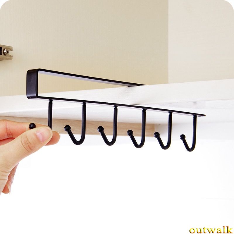 6 Hooks Cup Holder Hang Kitchen Cabinet Under Shelf Storage Rack Organiser Hook OW