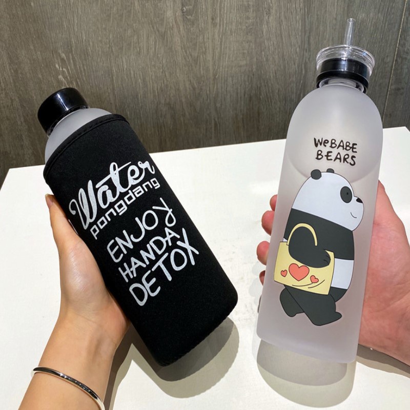 Botol Air Minum 1000ml Motif Panda Dengan Sedotan Anti Bocor