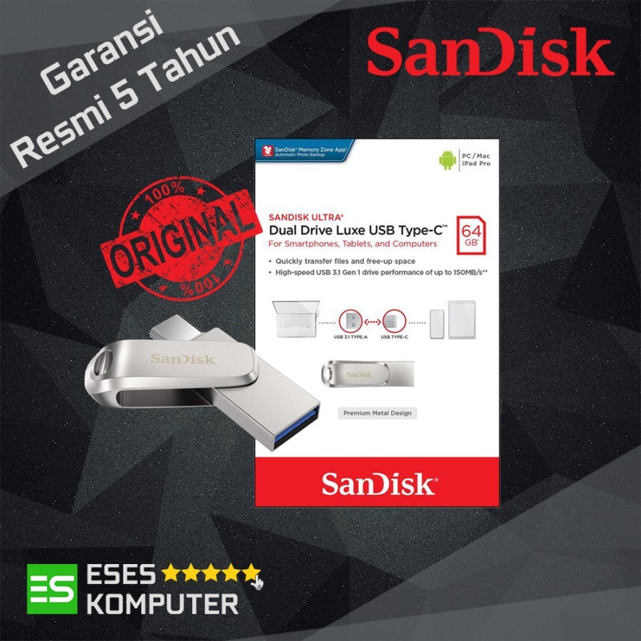 Flashdisk OTG SanDisk USB Type-C USB 3.1 Ultra Dual Drive Luxe