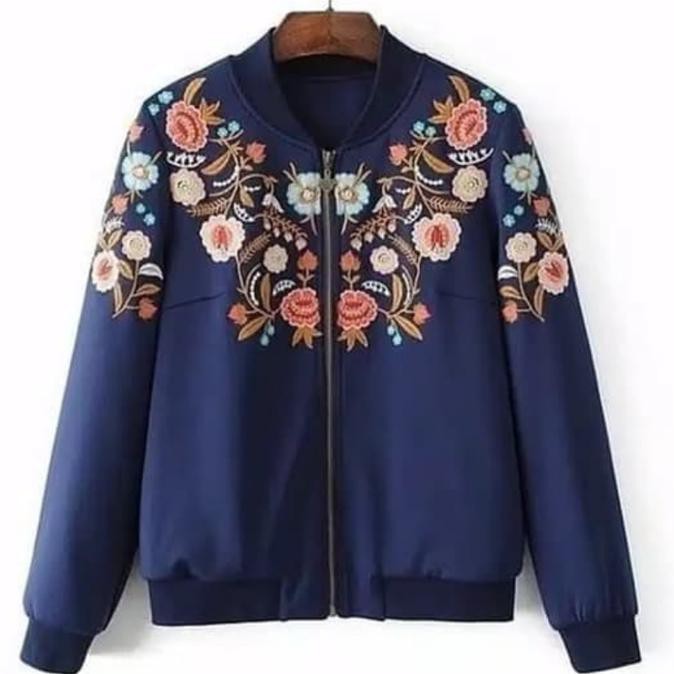 Pengiriman Cepat jaket hitam bunga vintage outer jacket zara kekinian gaul unik bomber MURAH