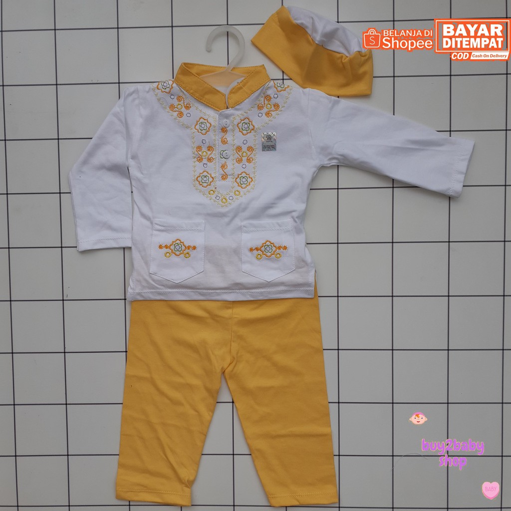 Baju lebaran bayi set baju koko plus peci motif bordir Vinata 6-12 Bulan 1 set