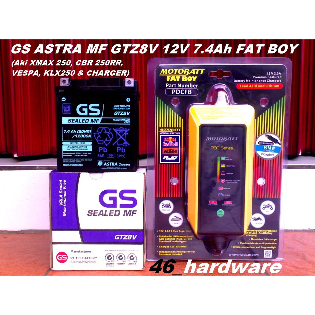 AKI GS SEALED MF GTZ8V 12V 7.4Ah XMAX CBR250RR KLX 250 VESPA FAT BOY - 46_hardware