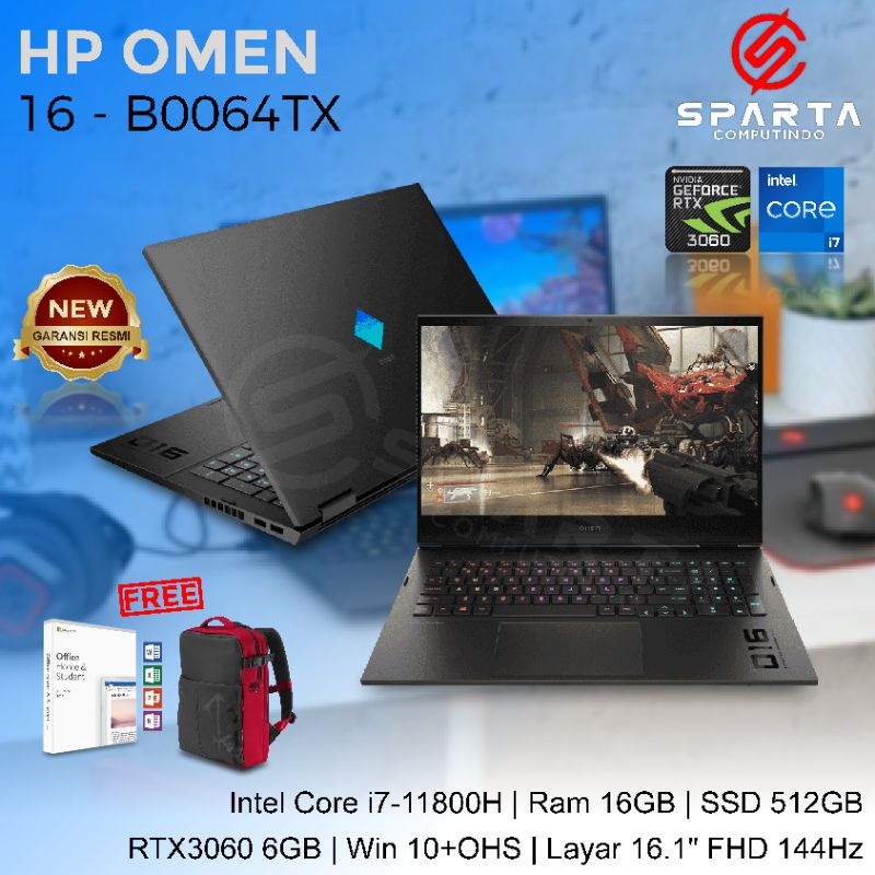 LAPTOP GAMING HP OMEN 16 - B0064TX Core i7 Gen11 Ram 16GB SSD 512GB RTX3060 New