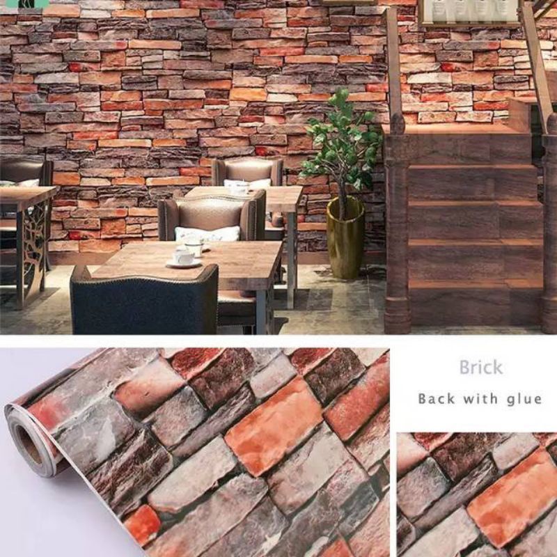 Wallpaper Dinding Batu Alam Coklat Hitam Kombinasi Warna 3D