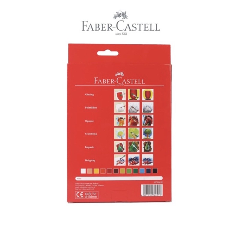 ( Set 12 Colours ) FABER CASTELL ACRYLIC TUBE 12 ML COLORING SET - FREE BRUSH - PAINTING CAT MINYAK AKRILIK
