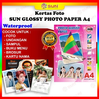 Kertas Foto Glossy A4 - SUN Photo Glossy Paper A4 265, 240, 210, 185, 120 GSM  ( Support epson/canon/hp/brother ori (dye ) - 664, 003, 673, 001 )