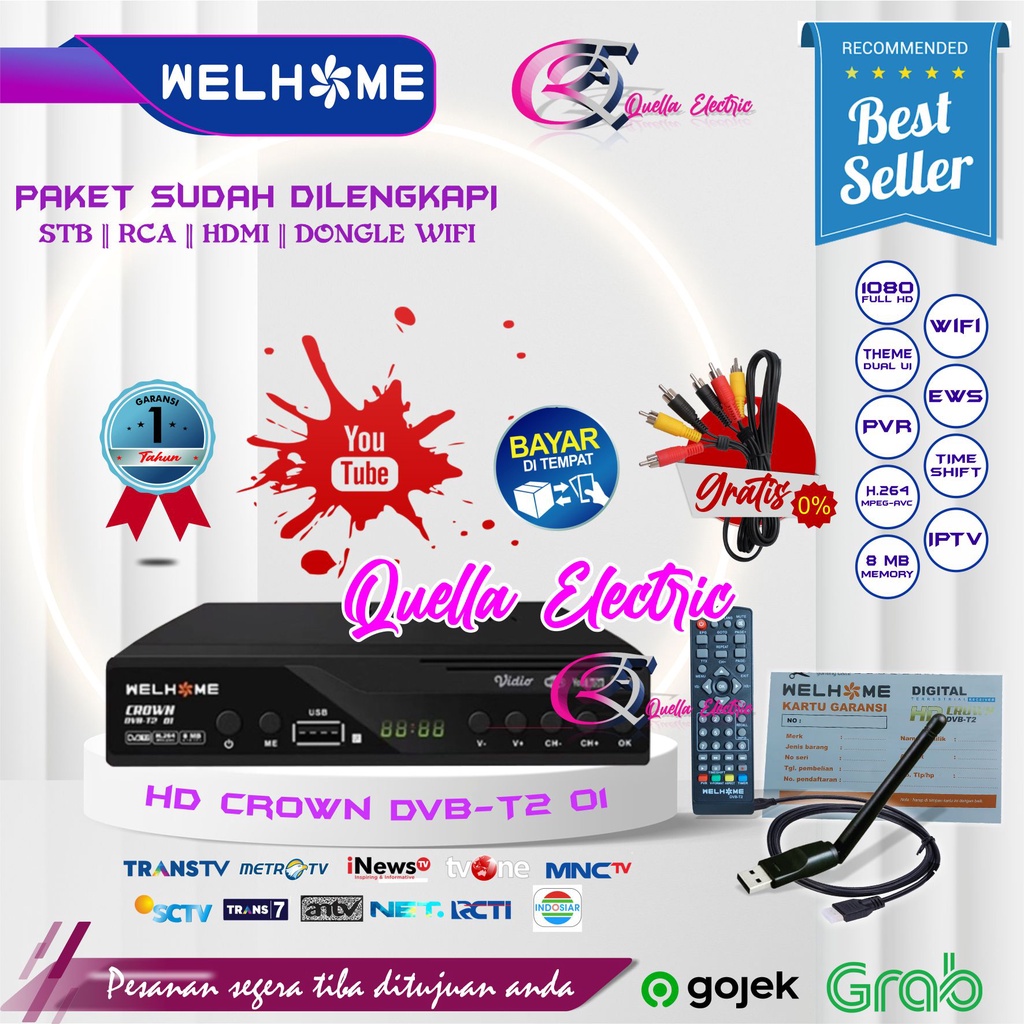 Set Top Box Tv Digital Welhome DVB T2 EWS UHF HD set topbox tv analog ke digital / set topbox tv dig