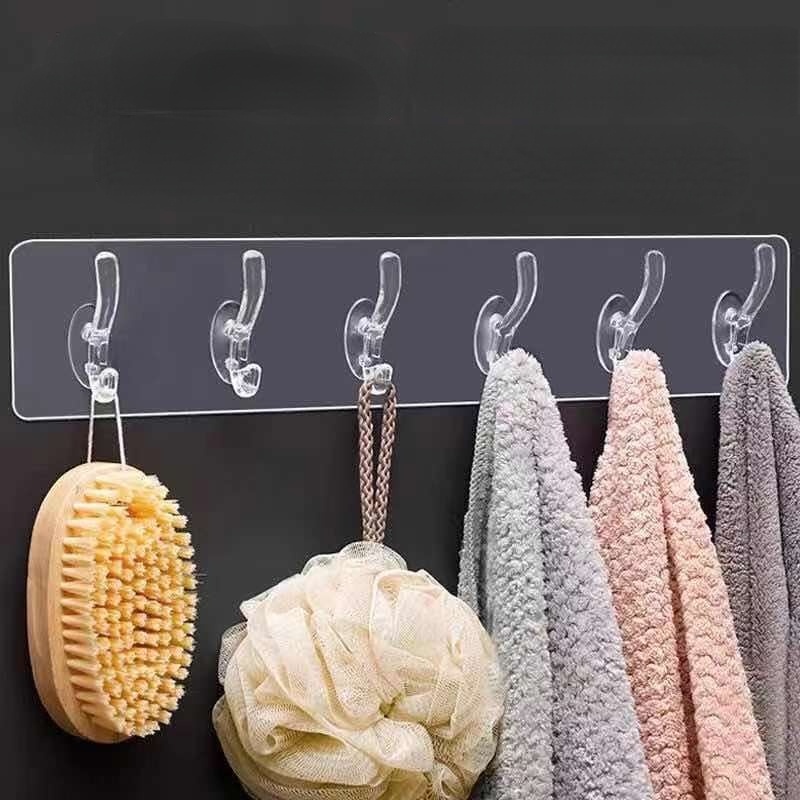 ART-051 Gantungan Baju Tempel ada 6 Kait Buat Gantungan Dapur Kapstok Baju Serbaguna Bathroom Hanger 6 Hook Transparent Storage Rack Hanging Sticker