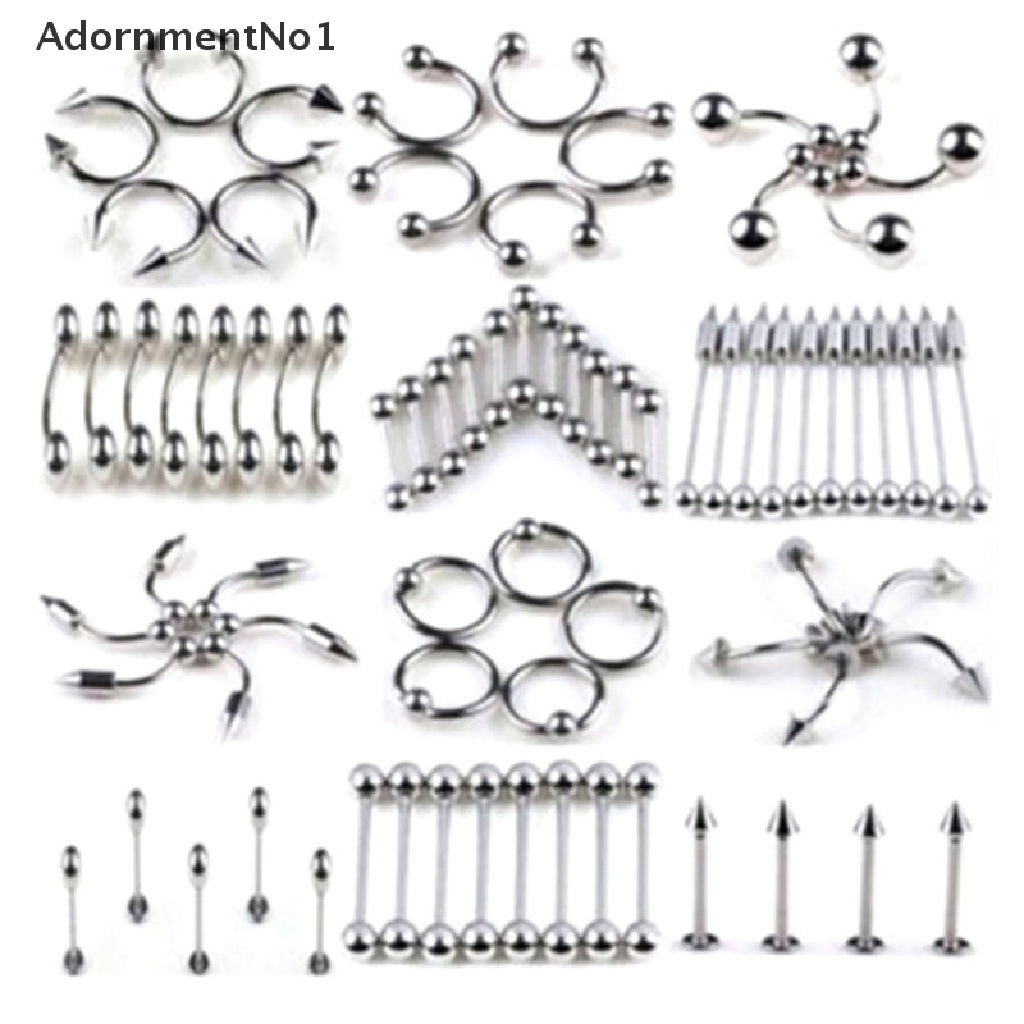 (AdornmentNo1) 60 / 85PCS Anting Tindik Lidah / Alis / Hidung / Perut Bahan Stainless Steel Untuk Wanita