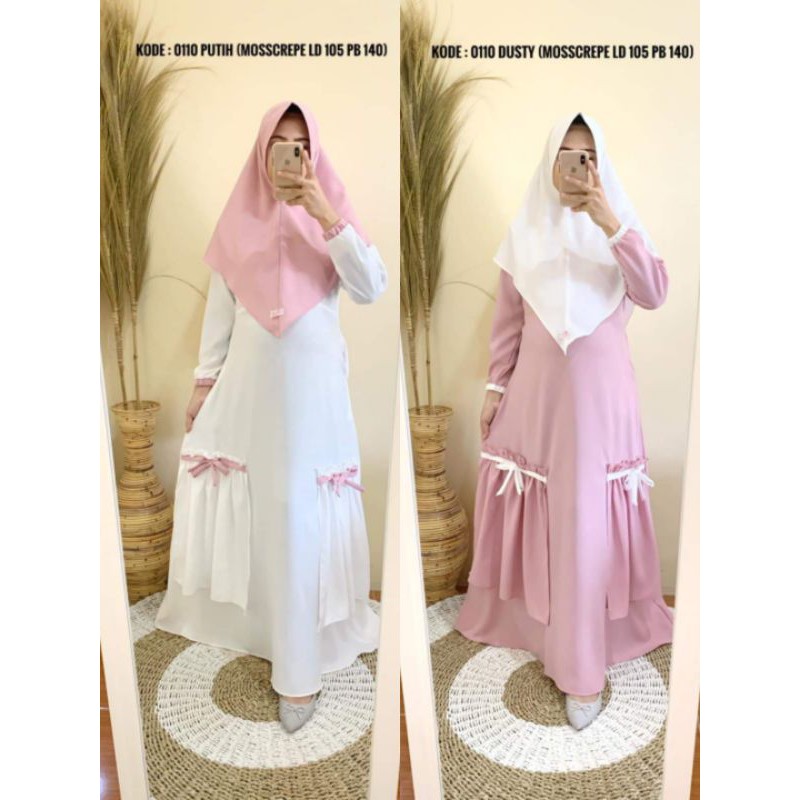 gamis moscrep premium murah 100ribu satu set/gamis warna putih