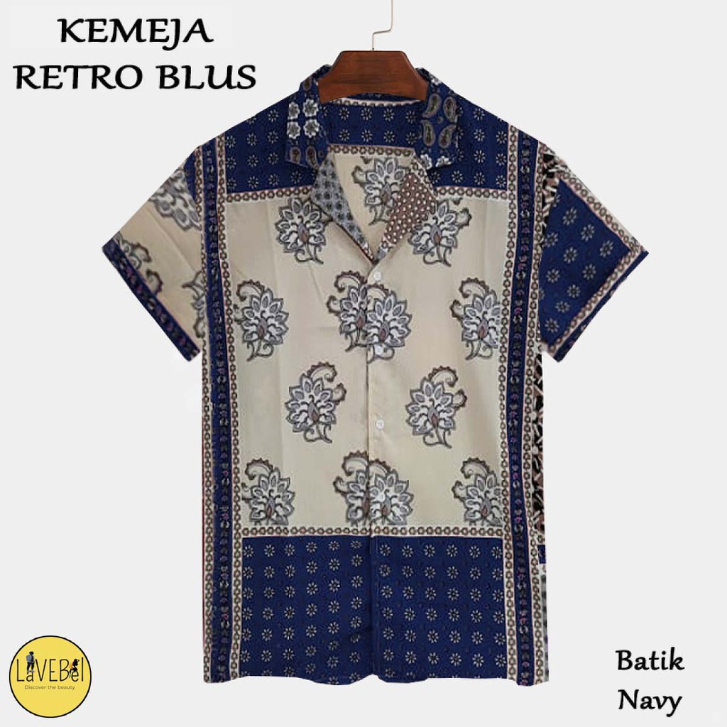 LVB Kemeja RETRO CORAK/Baju Santai/Atasan Wanita Pria/BLUS Motif Batik Bunga Daun/22443 22445 22447