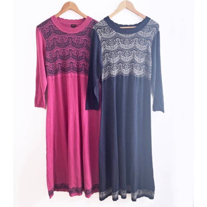 Ameli pink n navy embroidered knit maxi dres