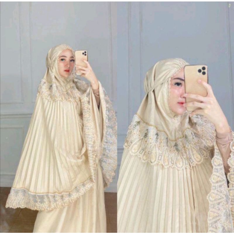 Mukena Dewasa Plisket Renda Bordir Swarovski