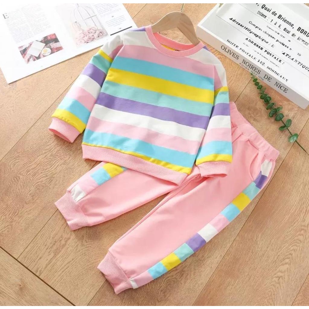 SETELAN ANAK SWEATER ANAK SETELAN SWEATER MOTIF PELANGI UMUR 1-5 TAHUN SETELAN PEREMPUAN LAKI BAJU ANAK PEREMPUAN MASA KINI