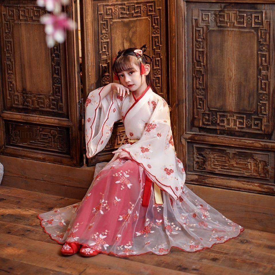 Hanfu girls' ancient Chinese dress spring and summer children's long sleeved ancient Ru skirt super