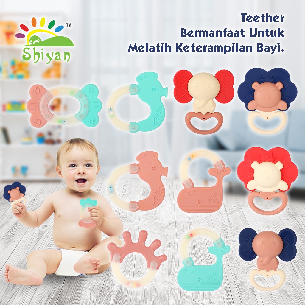 [Shiyan] mainan bayi edukasi shaking bell dan toy teether dengan bahan silikon dan plastik aman Varian Random