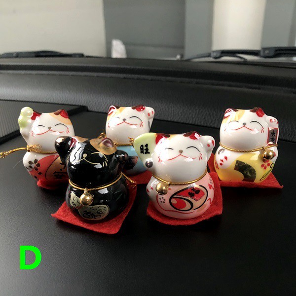 Kucing Maneki Neko Chibi MINI 5 in 1 Bahan KACA Boneka Miniatur Pajangan Mobil