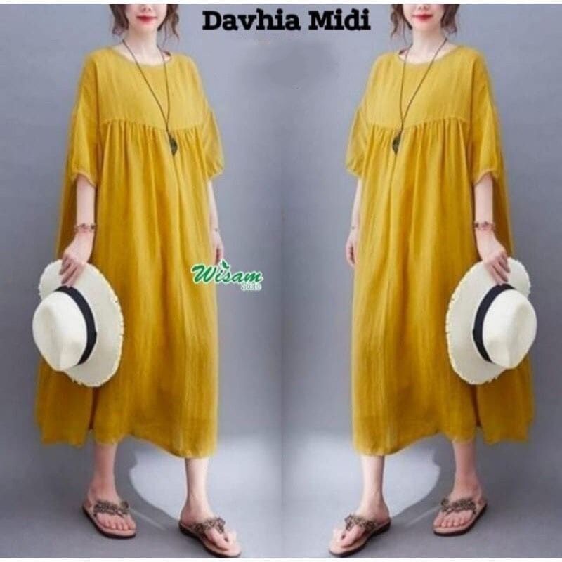 DAVHIA MIDI - WILDA MIDY - GRISELLE MIDI | Dress Midi Crinkle Airflow | Dress Kringkel Wanita Kekinian