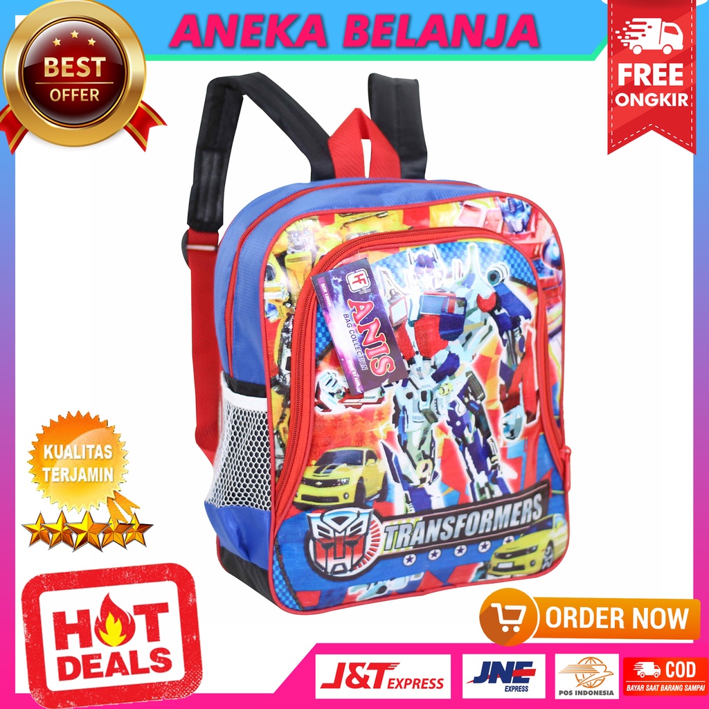 Tas Ransel Anak Cowok Mika Sedang Transformer Biru Back Pack Sekolah Karakter TK PAUD Play Group