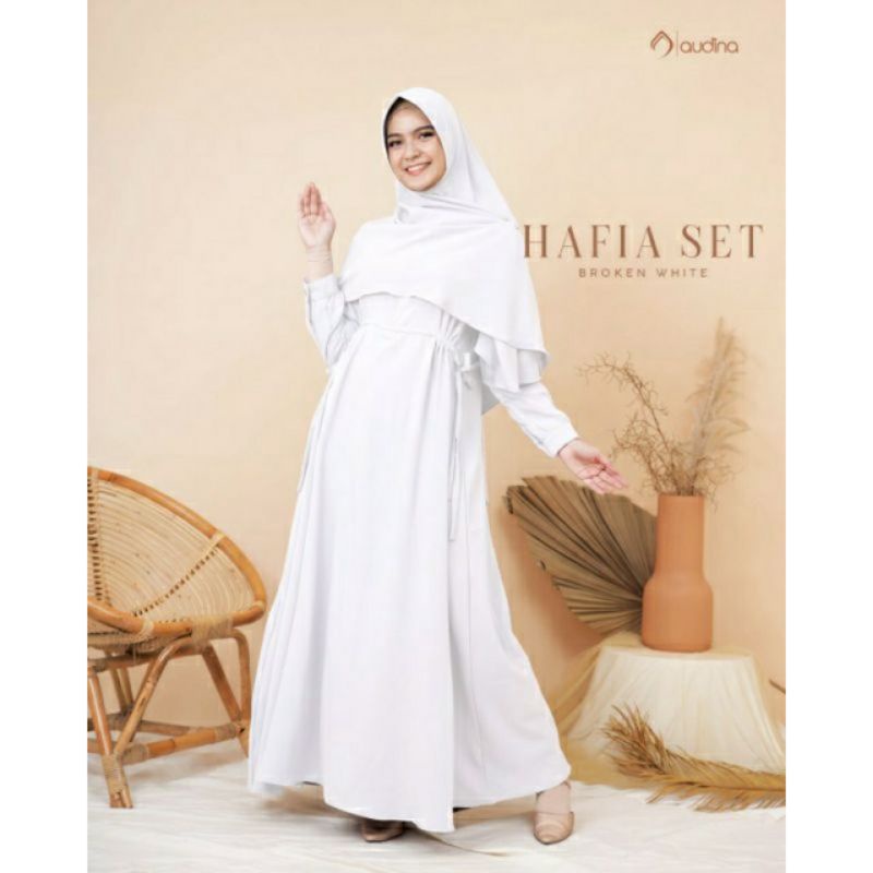 GAMIS HAFIA PUTIH BROKEN WHITE SET KHIMAR || AUDINA