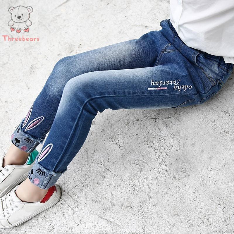  Celana  Panjang Denim  Casual Semata Kaki Motif  Bordir 