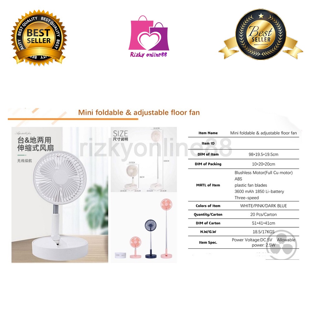 rizkyonline88 kipas mini foldalbe and adjustable floor fan / kipas angin lipat meja portable mini fan Velo profan