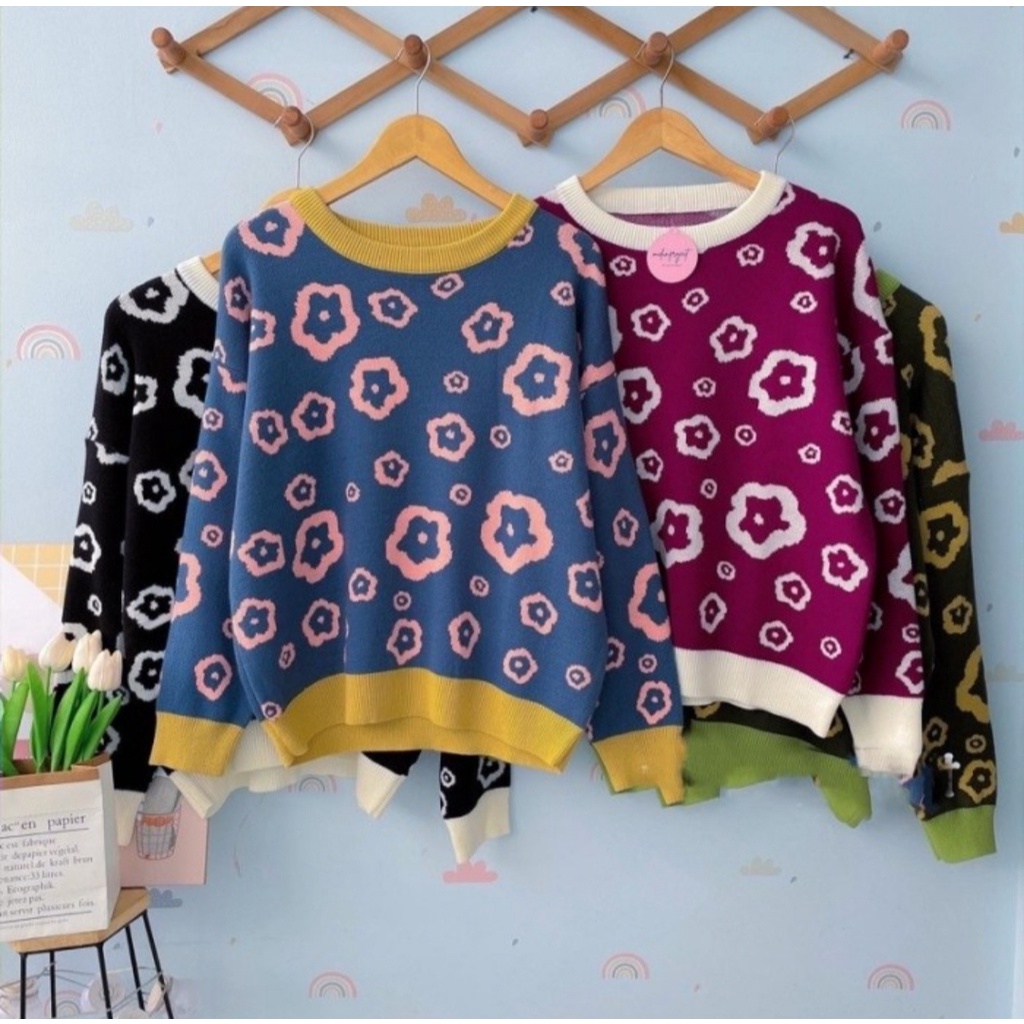 TokoMilkan - Atasan Rajut Premium Wanita &amp; Pria FLOWERS SWEET | Sweater Rajut Premium Wanita