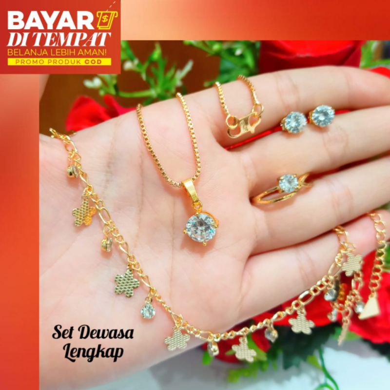 Set Dewasa permata elegan lapis emas18k tidak karat