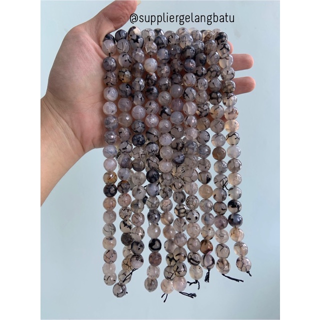 Batu RHODOLITE DALMANTION CUTTING 12mm natural akik hitam putih serat