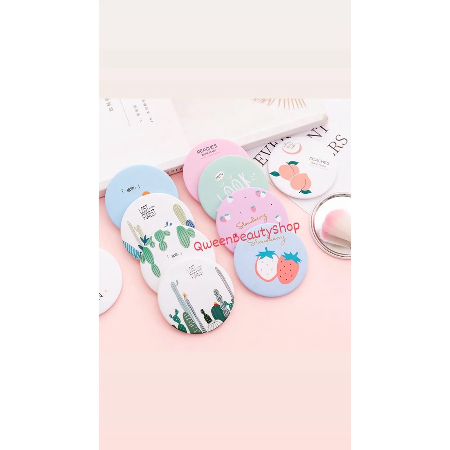 Cermin Bulat Karakter Kaca Cermin Make Up Mini Kaca Travelling Motif Lucu Kaca Mini Travel Size