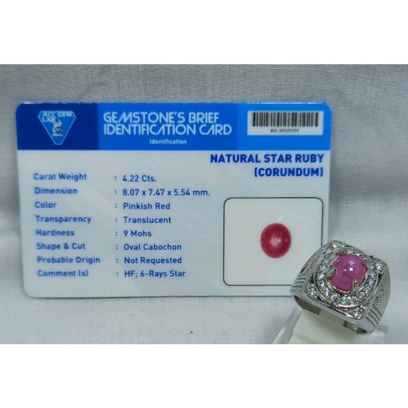 NATURAL RUBY STAR CORUNDUM BURMA FATKWA MEMO ACC GEMS LAB