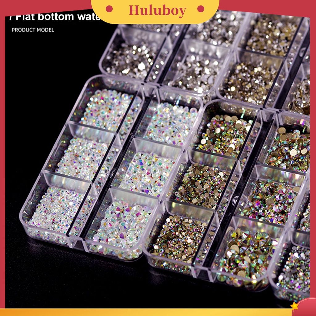 Huluboy Huluboy♡ 1688pcs / Box Ornamen Berlian Imitasi 6 Sekat Untuk Dekorasi Nail Art DIY