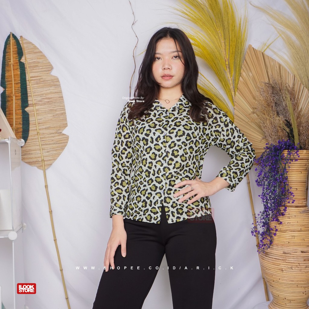 ilook | Kemeja Cute Leopard | Kem Cute Leo | Kemeja Wanita Bahan Creap-2